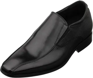 TOTO Men's Invisible Height Increasing Elevator Shoes - Black Leather Slip-on Formal Dress Loafers- 2.2 Inches Taller - Y6361 - Size 12 D(M) US