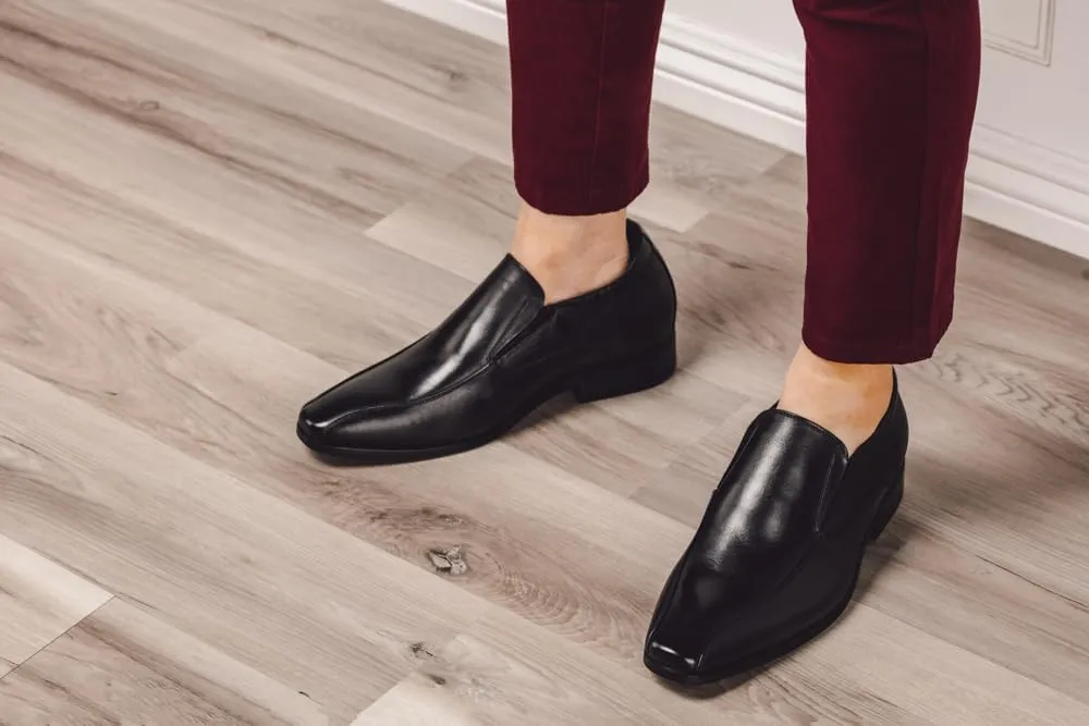 TOTO Men's Invisible Height Increasing Elevator Shoes - Black Leather Slip-on Formal Dress Loafers- 2.2 Inches Taller - Y6361 - Size 12 D(M) US