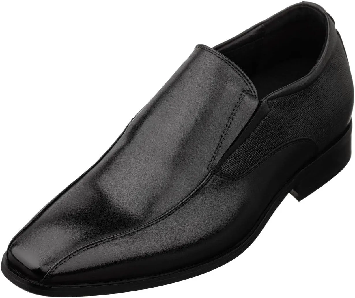 TOTO Men's Invisible Height Increasing Elevator Shoes - Black Leather Slip-on Formal Dress Loafers- 2.2 Inches Taller - Y6361 - Size 12 D(M) US