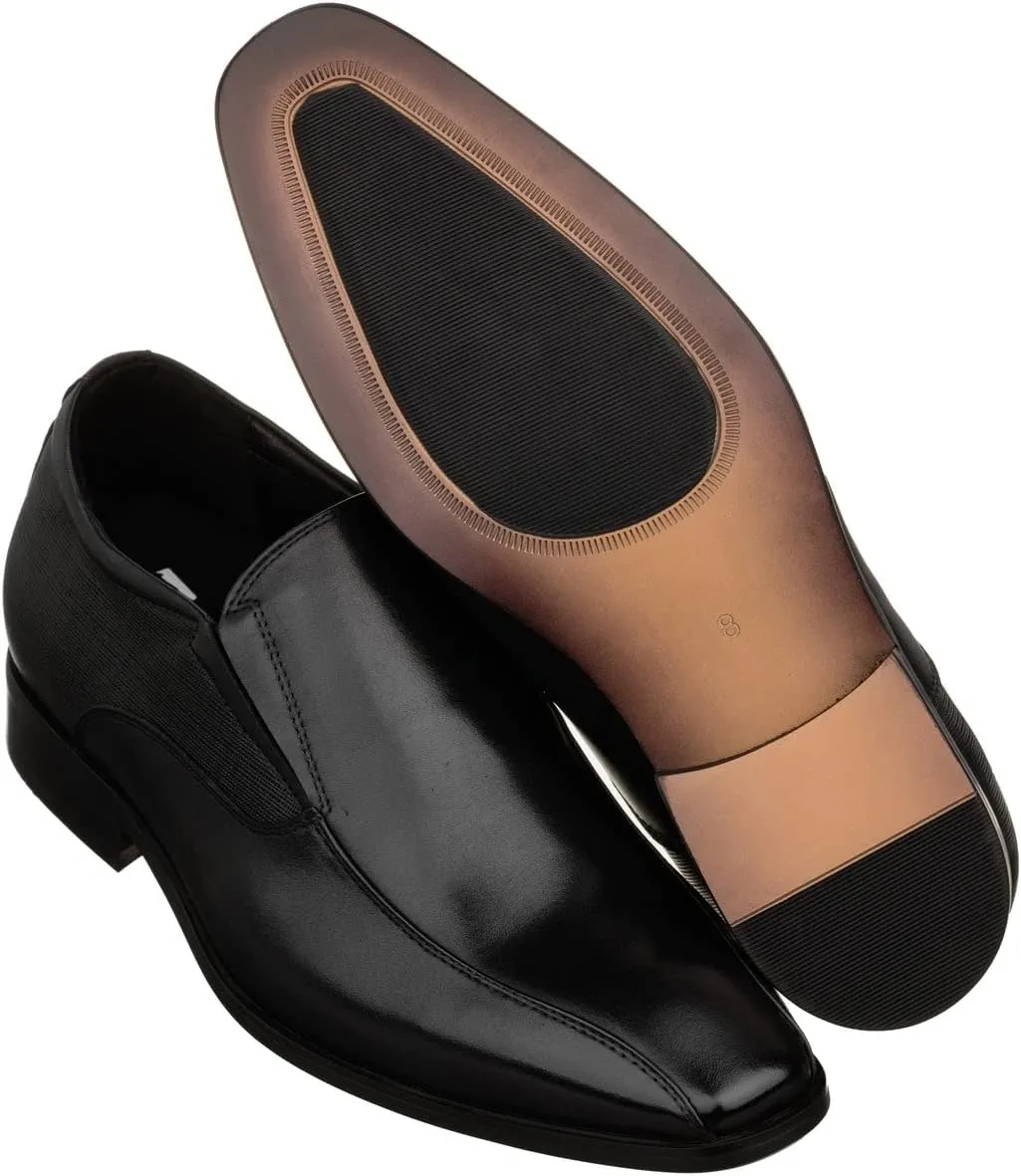 TOTO Men's Invisible Height Increasing Elevator Shoes - Black Leather Slip-on Formal Dress Loafers- 2.2 Inches Taller - Y6361 - Size 12 D(M) US