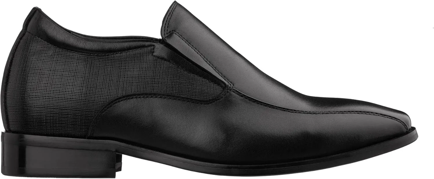 TOTO Men's Invisible Height Increasing Elevator Shoes - Black Leather Slip-on Formal Dress Loafers- 2.2 Inches Taller - Y6361 - Size 12 D(M) US