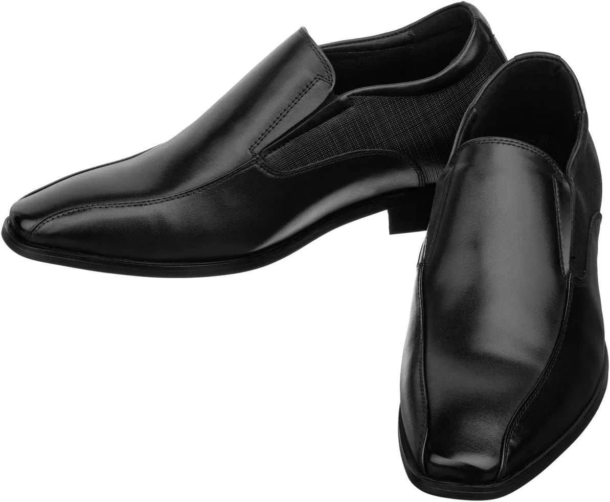 TOTO Men's Invisible Height Increasing Elevator Shoes - Black Leather Slip-on Formal Dress Loafers- 2.2 Inches Taller - Y6361 - Size 12 D(M) US