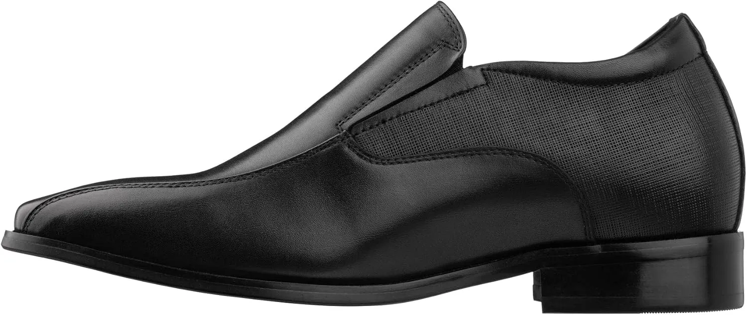 TOTO Men's Invisible Height Increasing Elevator Shoes - Black Leather Slip-on Formal Dress Loafers- 2.2 Inches Taller - Y6361 - Size 12 D(M) US