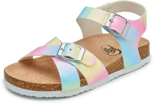 Trary Girls Sandals Open Toe Casual Summer Shoes with Cork Footbed Comfortable Flat Sandals for Little Kids