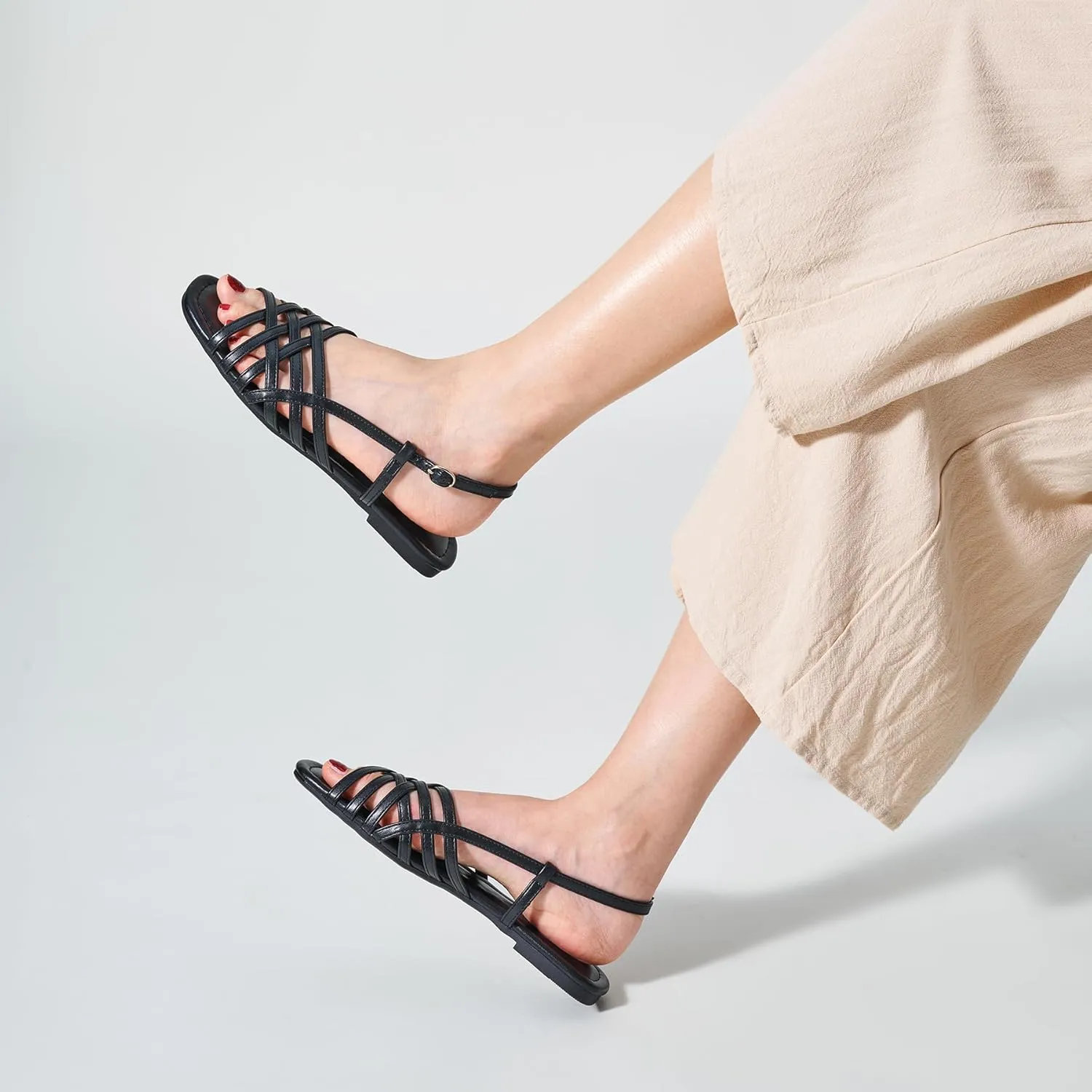 Trary Women's Flat Sandals Gladiator Sandals for Women Comfortable Ankle Strap Sandals Casual Fisherman Strappy Sandals for Women Dressy Summer Beach Shoes