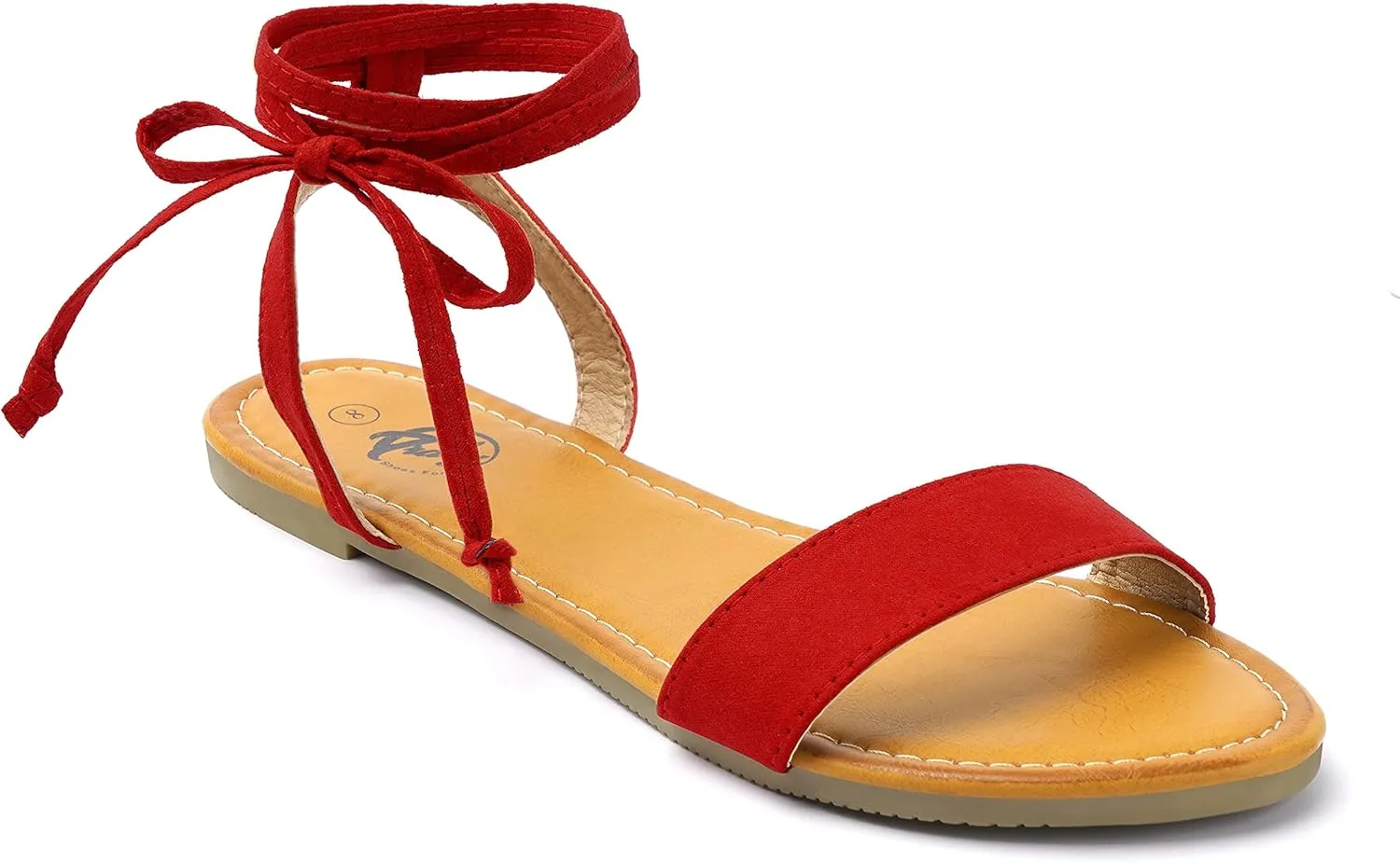 Trary Women's Lace Up Open Toe Strappy Sandals, Ankle Wrap Flat Dressy Tie Up Summer Footwear