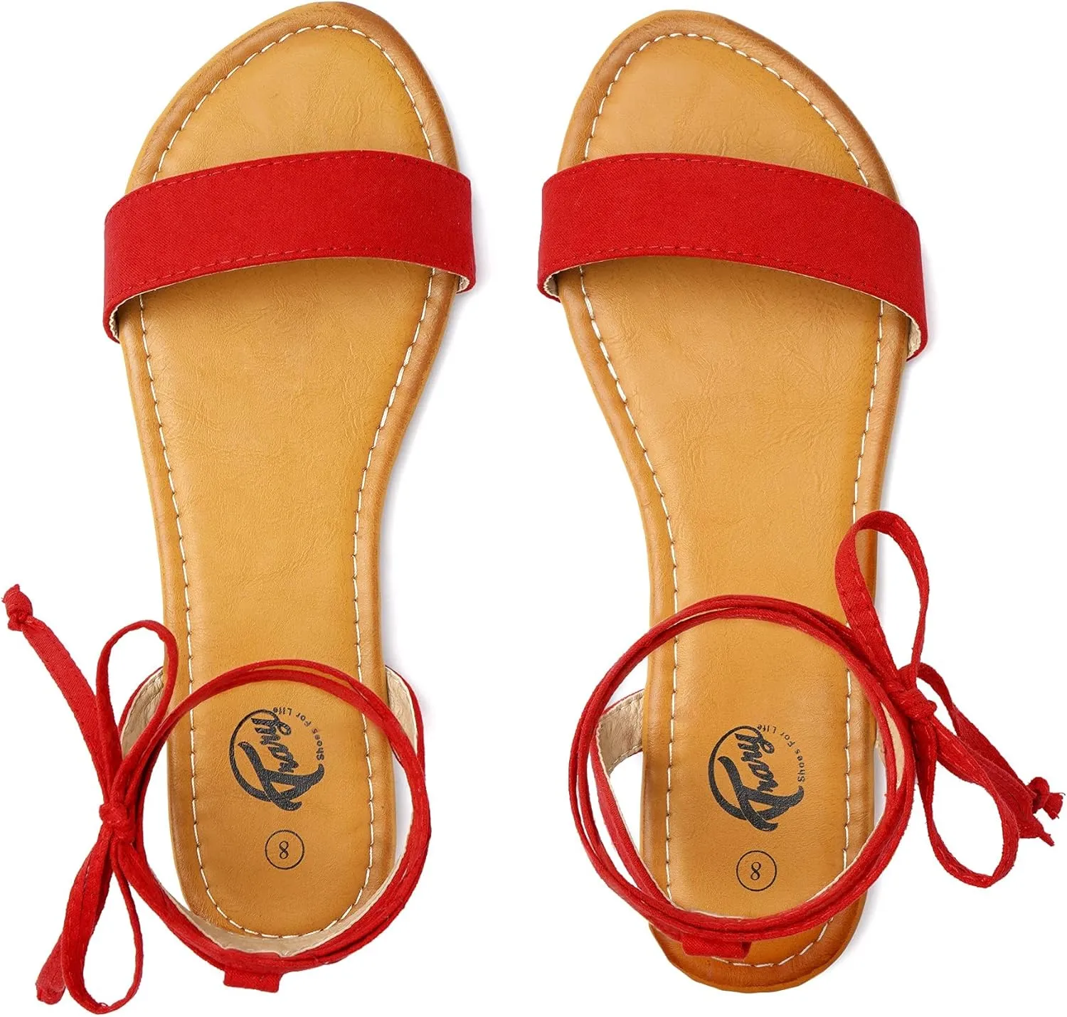 Trary Women's Lace Up Open Toe Strappy Sandals, Ankle Wrap Flat Dressy Tie Up Summer Footwear