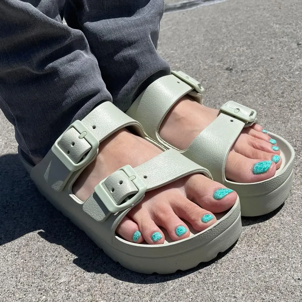 TRENDSUP Women's Comfort Slides Double Buckle Adjustable EVA Flat Sandals