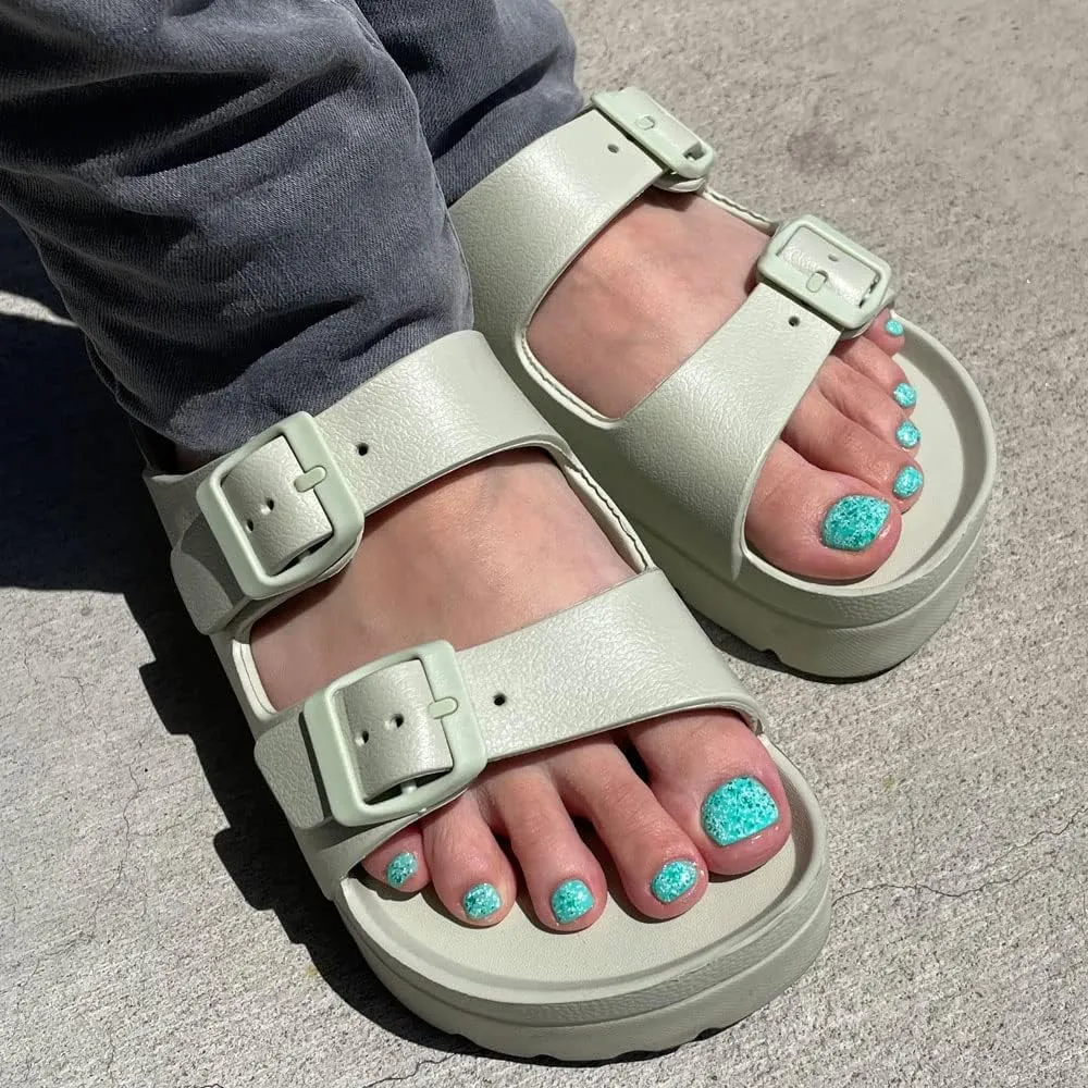 TRENDSUP Women's Comfort Slides Double Buckle Adjustable EVA Flat Sandals