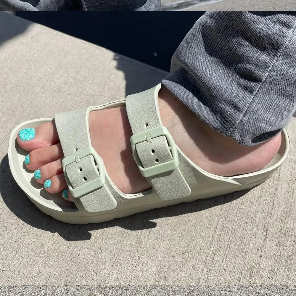 TRENDSUP Women's Comfort Slides Double Buckle Adjustable EVA Flat Sandals