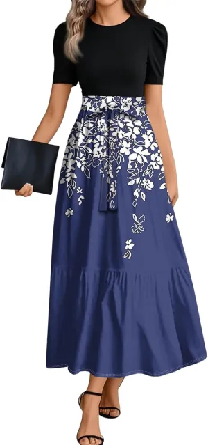 Trendy Dresses for Women 2025, Vacation High Waisted Summer Dresses Spring Flower Print Casual Sundress