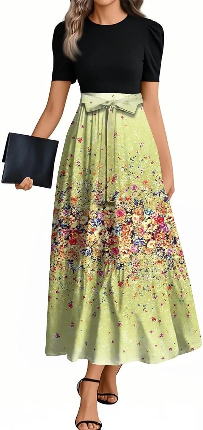 Trendy Dresses for Women 2025, Vacation High Waisted Summer Dresses Spring Flower Print Casual Sundress