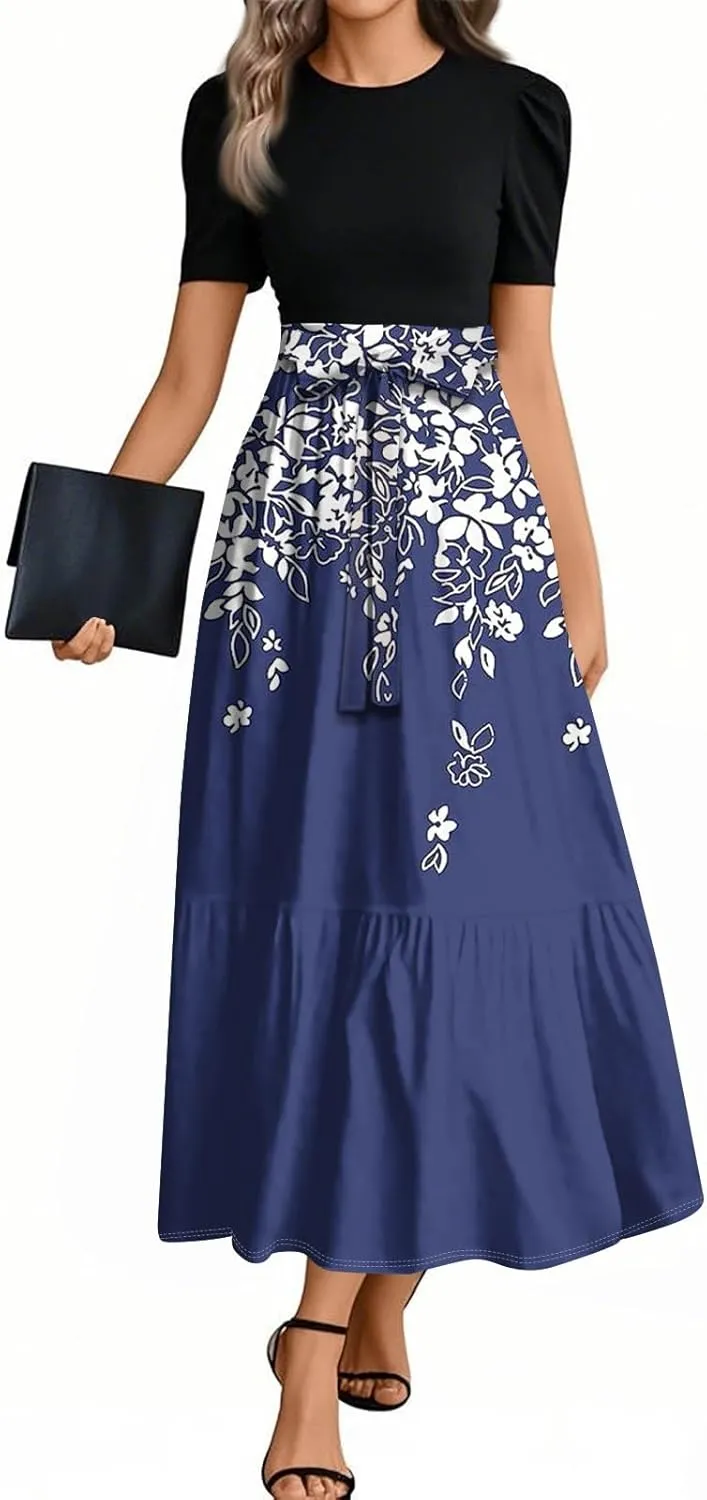Trendy Dresses for Women 2025, Vacation High Waisted Summer Dresses Spring Flower Print Casual Sundress
