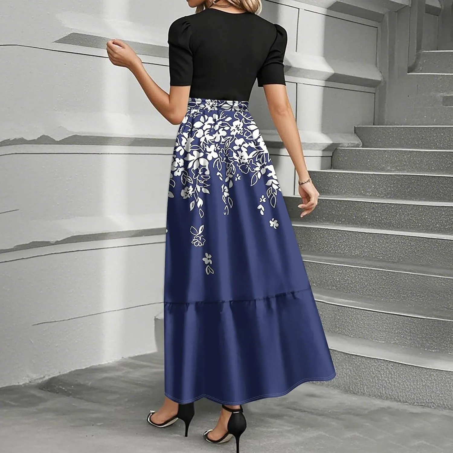 Trendy Dresses for Women 2025, Vacation High Waisted Summer Dresses Spring Flower Print Casual Sundress