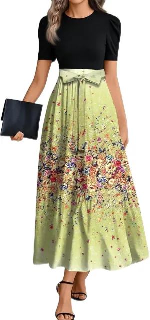 Trendy Dresses for Women 2025, Vacation High Waisted Summer Dresses Spring Flower Print Casual Sundress