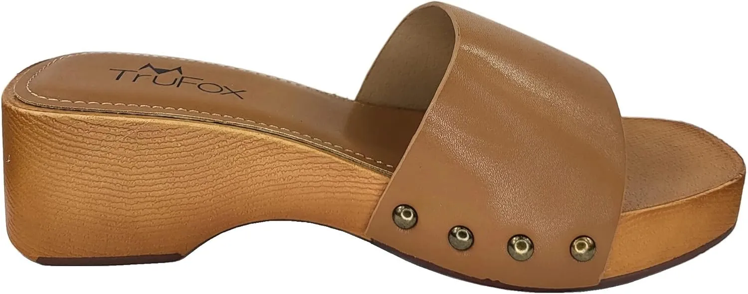TruFox Classic Slide Sandals Low Heel Lightweight Faux Wood