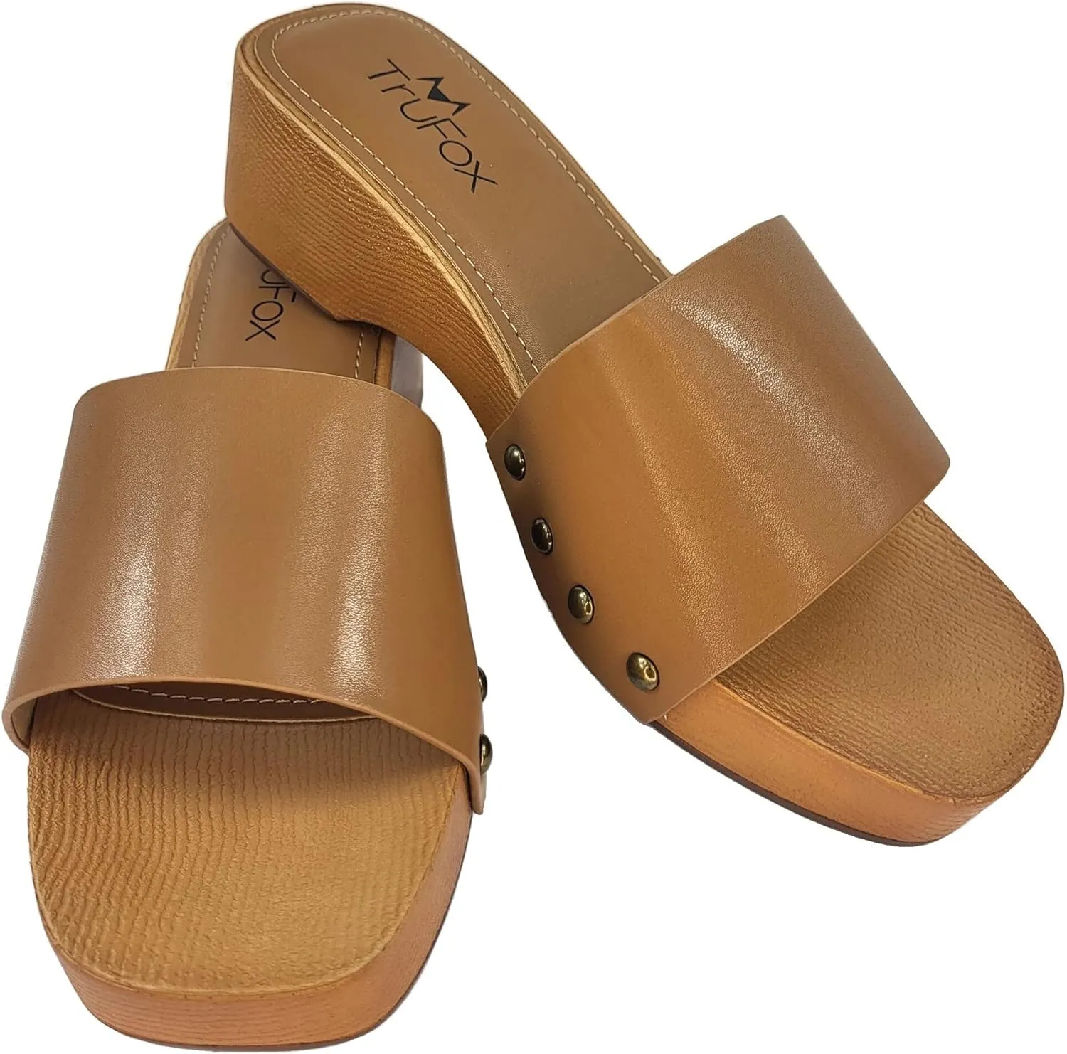TruFox Classic Slide Sandals Low Heel Lightweight Faux Wood