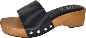 TruFox Classic Slide Sandals Low Heel Lightweight Faux Wood