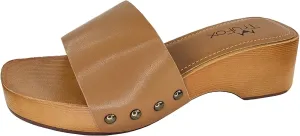 TruFox Classic Slide Sandals Low Heel Lightweight Faux Wood