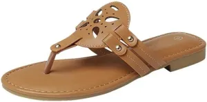 TruFox Women's Medallion Flat Sandals Comfortable Soft Cushion Slide Slip on Summer Beach Thong Flip Flops