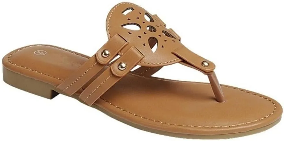 TruFox Women's Medallion Flat Sandals Comfortable Soft Cushion Slide Slip on Summer Beach Thong Flip Flops