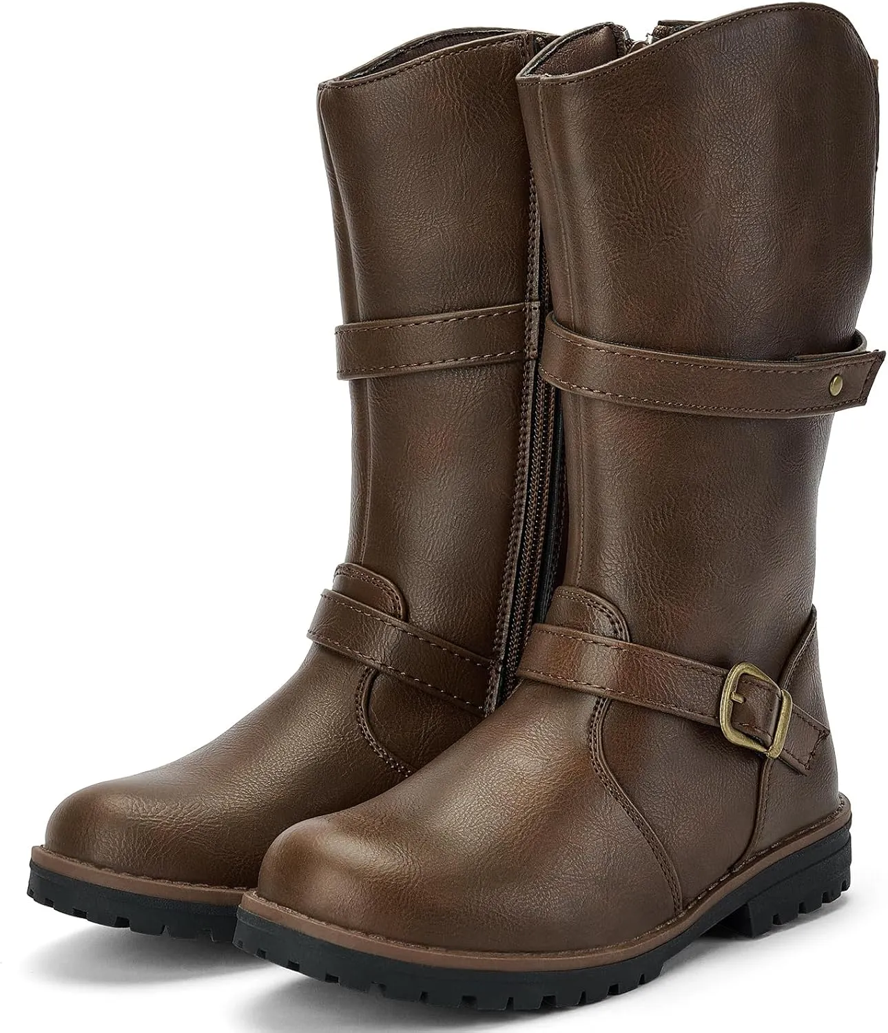 TZJS Girls Knee High Boot Lightweight Buckle Fashion Girls Riding Boots Kids Side Zipper Faux Fur Lined Water Resistant Warm Winter Shoes for Toddler/Little Kid