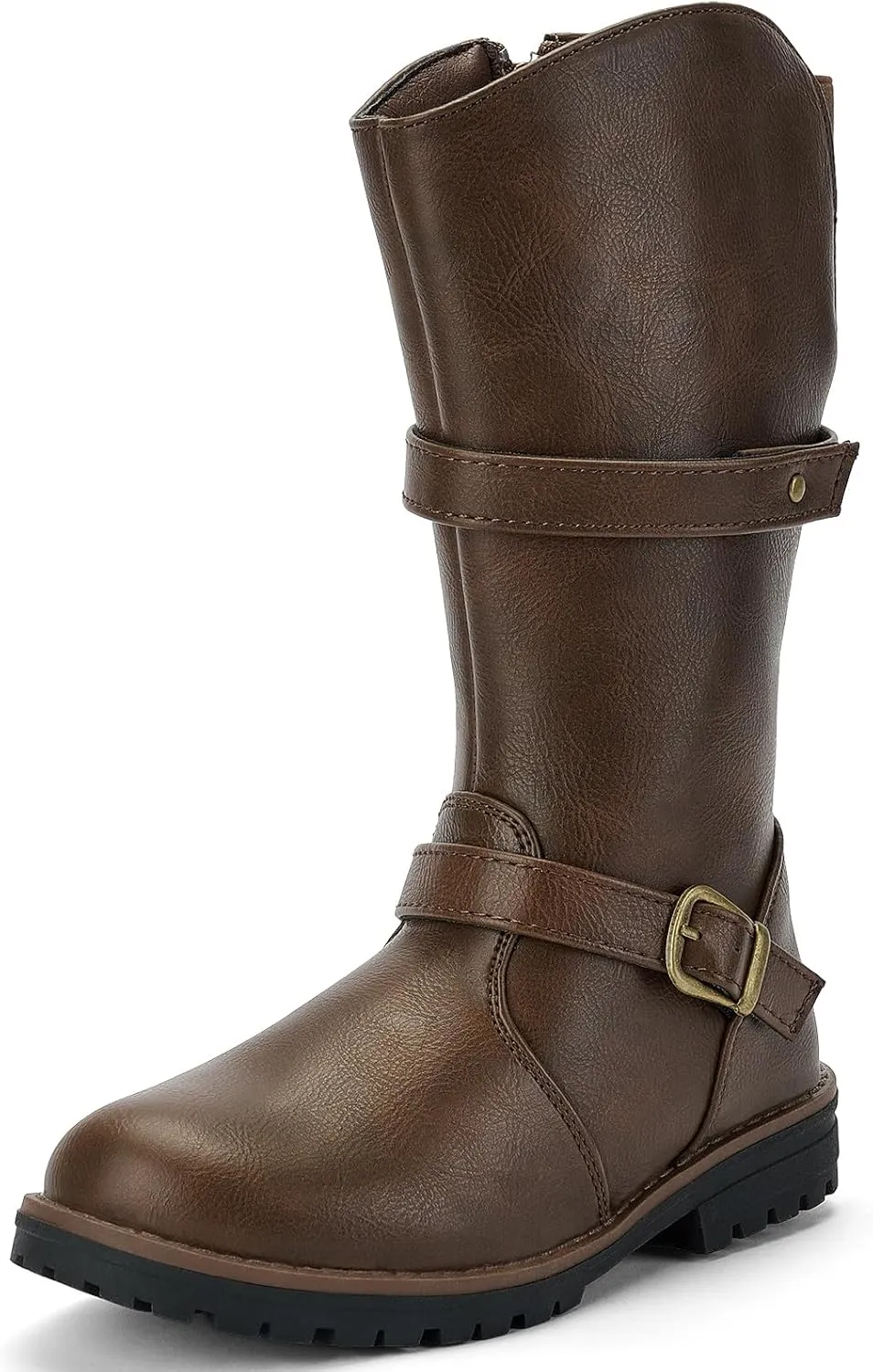 TZJS Girls Knee High Boot Lightweight Buckle Fashion Girls Riding Boots Kids Side Zipper Faux Fur Lined Water Resistant Warm Winter Shoes for Toddler/Little Kid