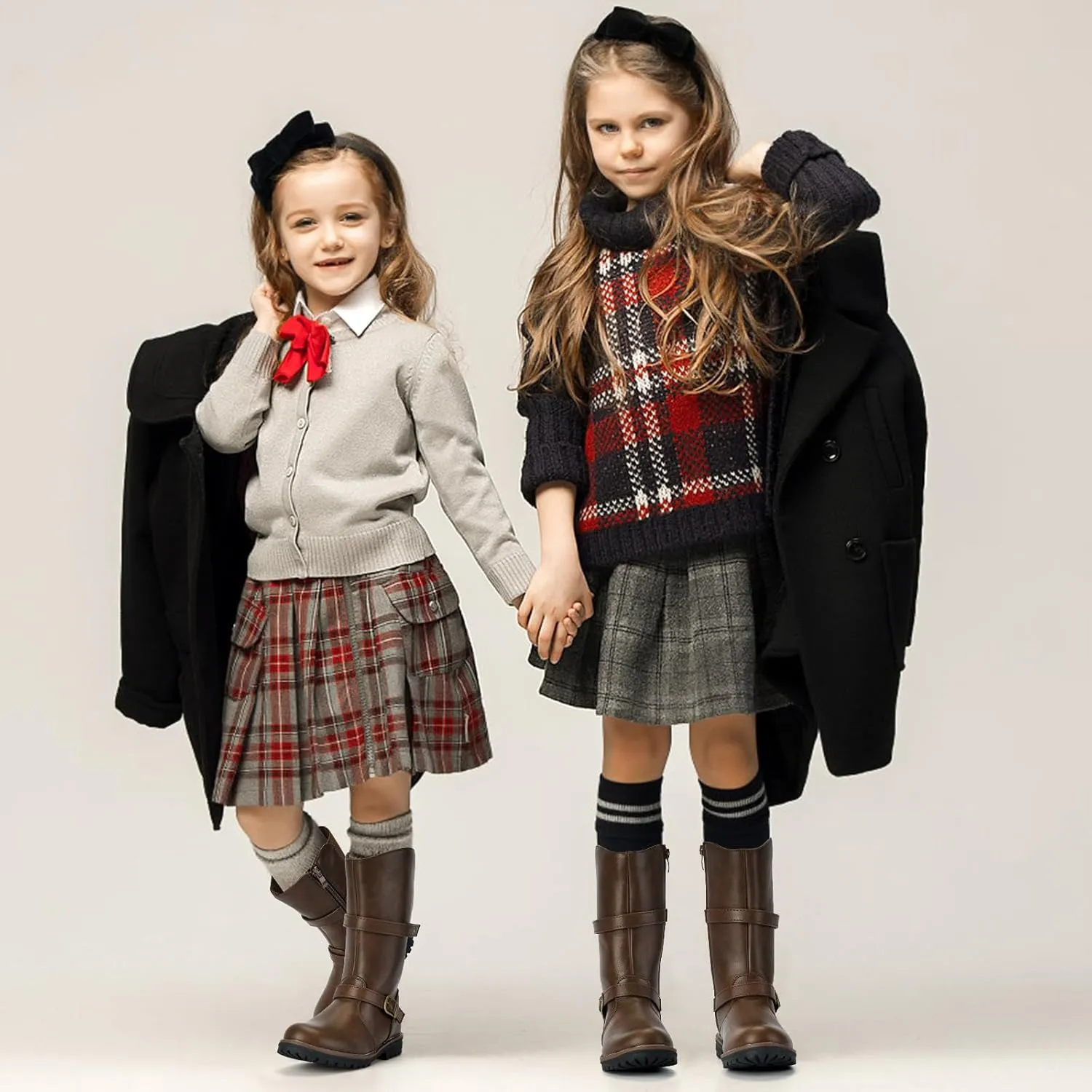TZJS Girls Knee High Boot Lightweight Buckle Fashion Girls Riding Boots Kids Side Zipper Faux Fur Lined Water Resistant Warm Winter Shoes for Toddler/Little Kid