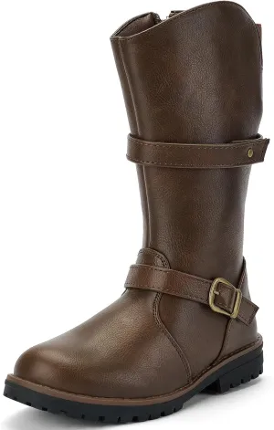 TZJS Girls Knee High Boot Lightweight Buckle Fashion Girls Riding Boots Kids Side Zipper Faux Fur Lined Water Resistant Warm Winter Shoes for Toddler/Little Kid