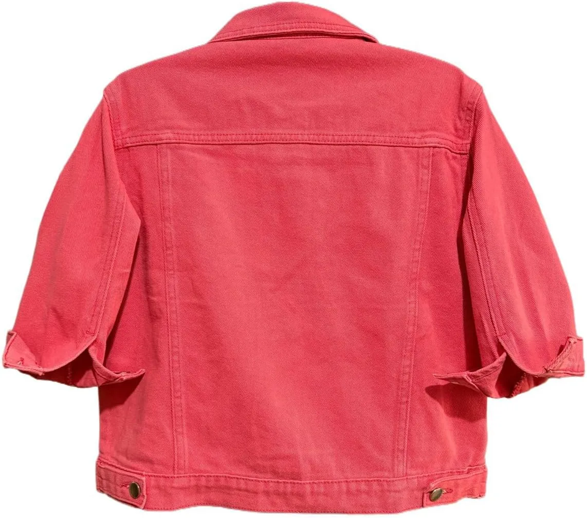 Unilexi Women's 3/4 Sleeve Colored Cropped Denim Jacket Light Wash Short Jean Jacket Trucker Coat