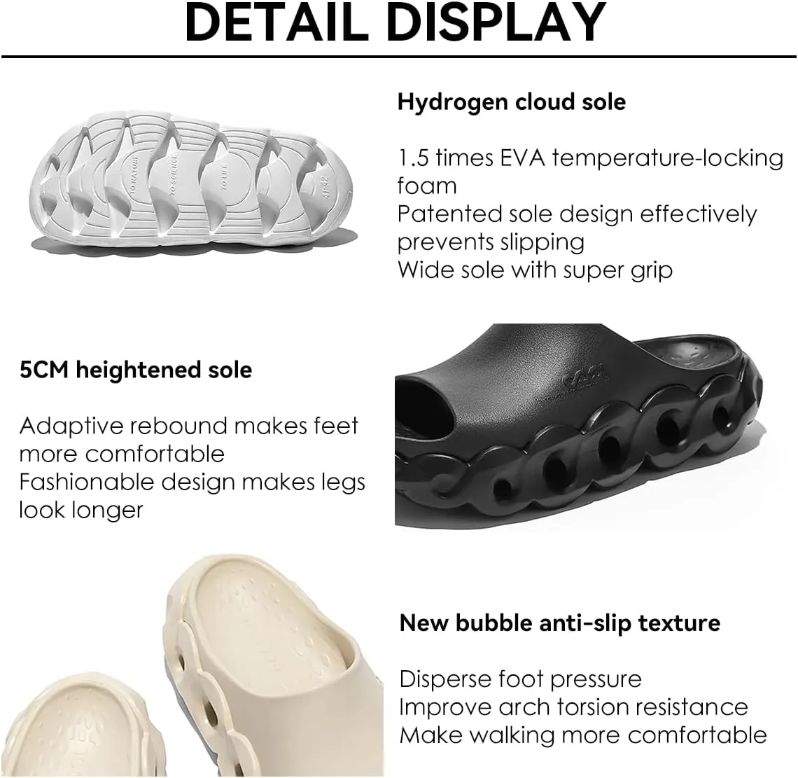 Unisex EVA Outdoor Sandals for Fashion Outfit with 5cm Height Boost & Arch Support & Post-Workout Recovery - Waterproof Quick-Dry Lightweight Mules & Clogs, Non-Slip Durable Slides