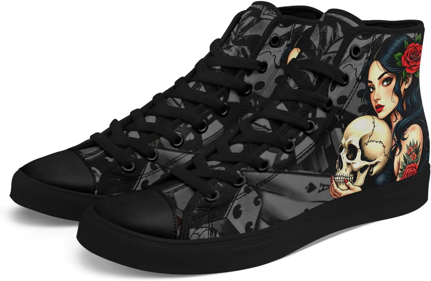 Unisex Skull Shoes High Tops Canvas Sneaker Classic Lace Up Fashion Shoes Casual Flat Walking Shoes