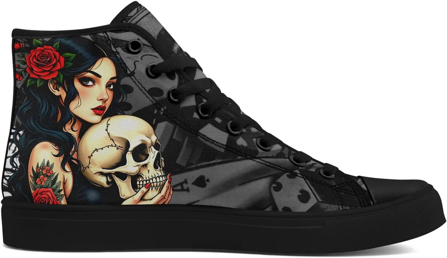 Unisex Skull Shoes High Tops Canvas Sneaker Classic Lace Up Fashion Shoes Casual Flat Walking Shoes