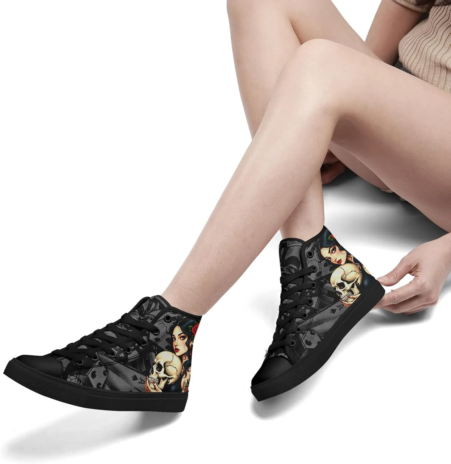 Unisex Skull Shoes High Tops Canvas Sneaker Classic Lace Up Fashion Shoes Casual Flat Walking Shoes