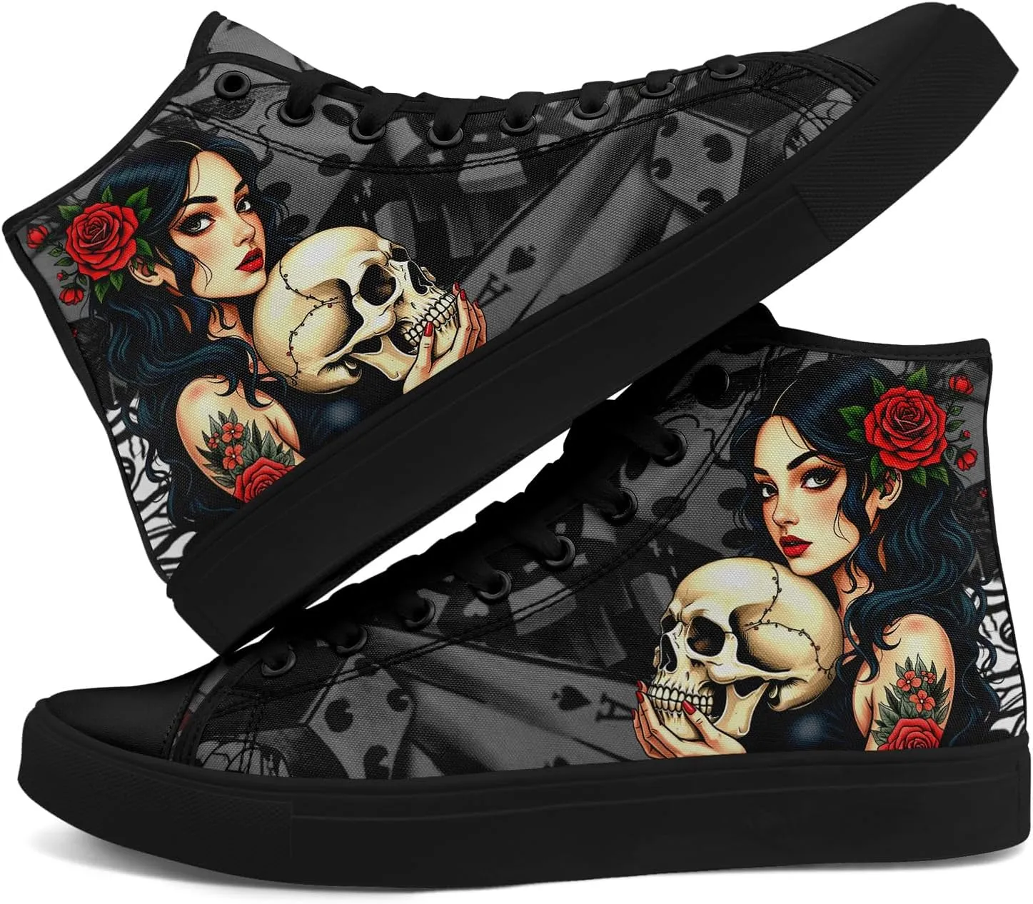 Unisex Skull Shoes High Tops Canvas Sneaker Classic Lace Up Fashion Shoes Casual Flat Walking Shoes