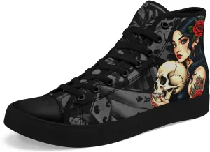 Unisex Skull Shoes High Tops Canvas Sneaker Classic Lace Up Fashion Shoes Casual Flat Walking Shoes
