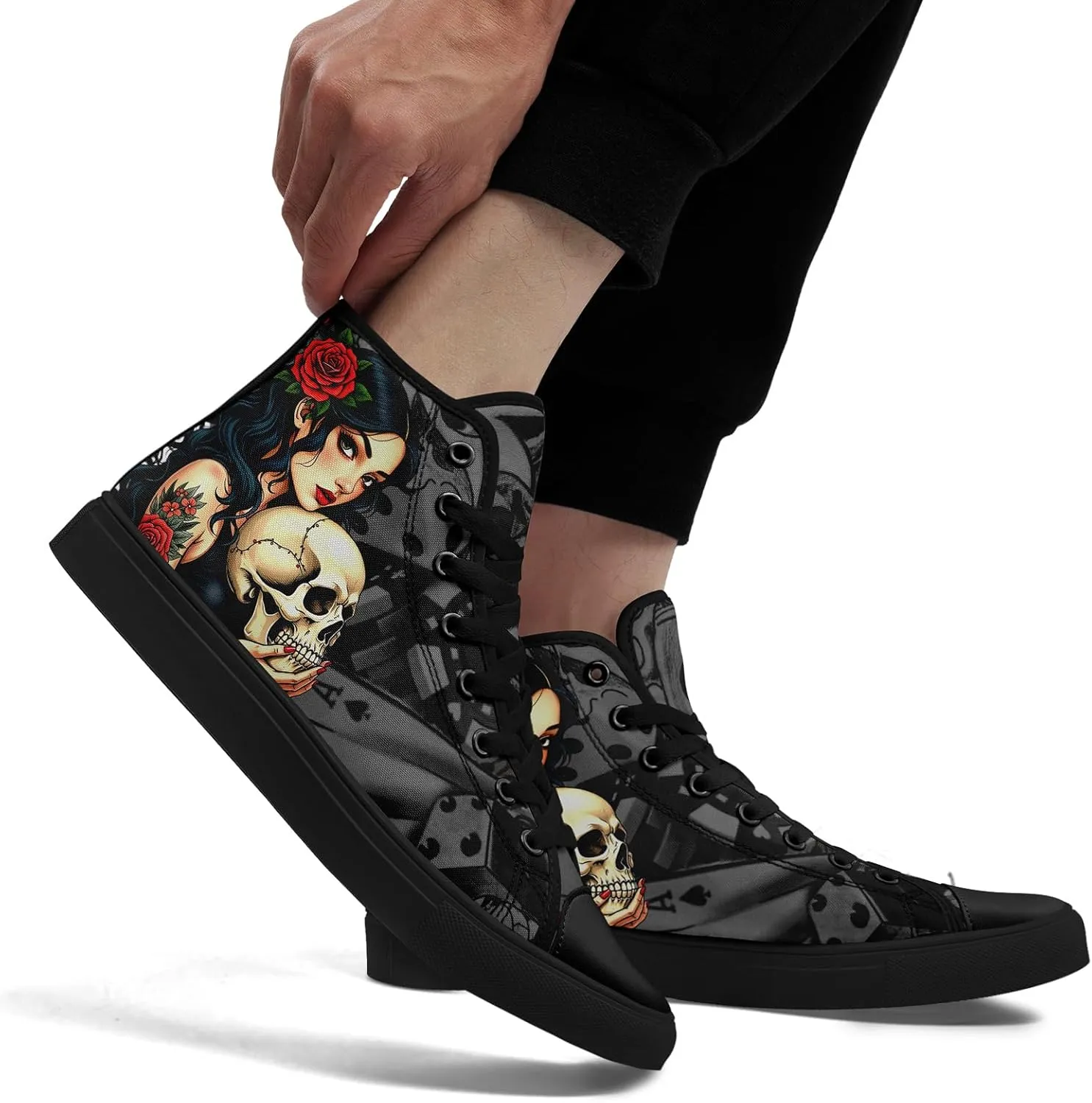 Unisex Skull Shoes High Tops Canvas Sneaker Classic Lace Up Fashion Shoes Casual Flat Walking Shoes