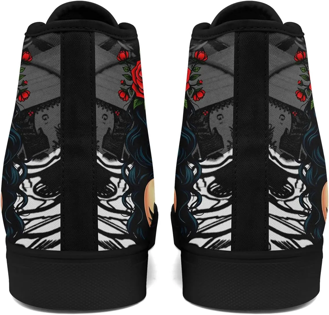 Unisex Skull Shoes High Tops Canvas Sneaker Classic Lace Up Fashion Shoes Casual Flat Walking Shoes