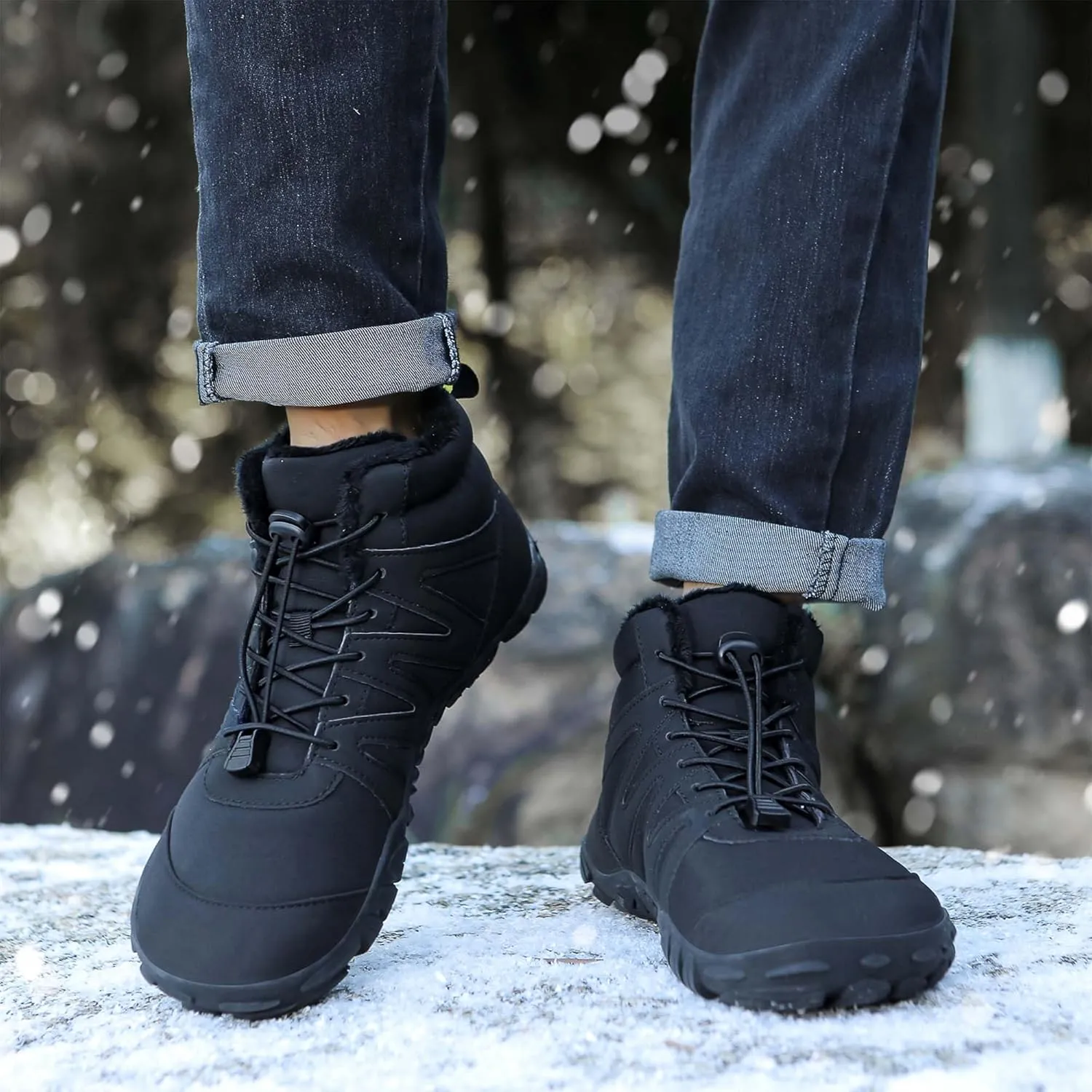 Unisex Winter Snow Sneakers - Solid Color, Slip-Resistant, Warm Fabric-Lined Mesh Upper, Rubber Sole, Cushioned Fabric Insole, Hiking and Walking Shoes for Men and Women