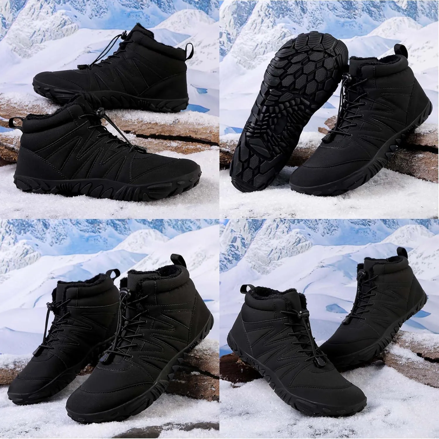 Unisex Winter Snow Sneakers - Solid Color, Slip-Resistant, Warm Fabric-Lined Mesh Upper, Rubber Sole, Cushioned Fabric Insole, Hiking and Walking Shoes for Men and Women