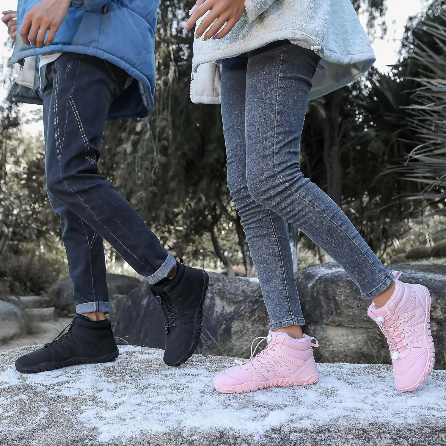 Unisex Winter Snow Sneakers - Solid Color, Slip-Resistant, Warm Fabric-Lined Mesh Upper, Rubber Sole, Cushioned Fabric Insole, Hiking and Walking Shoes for Men and Women