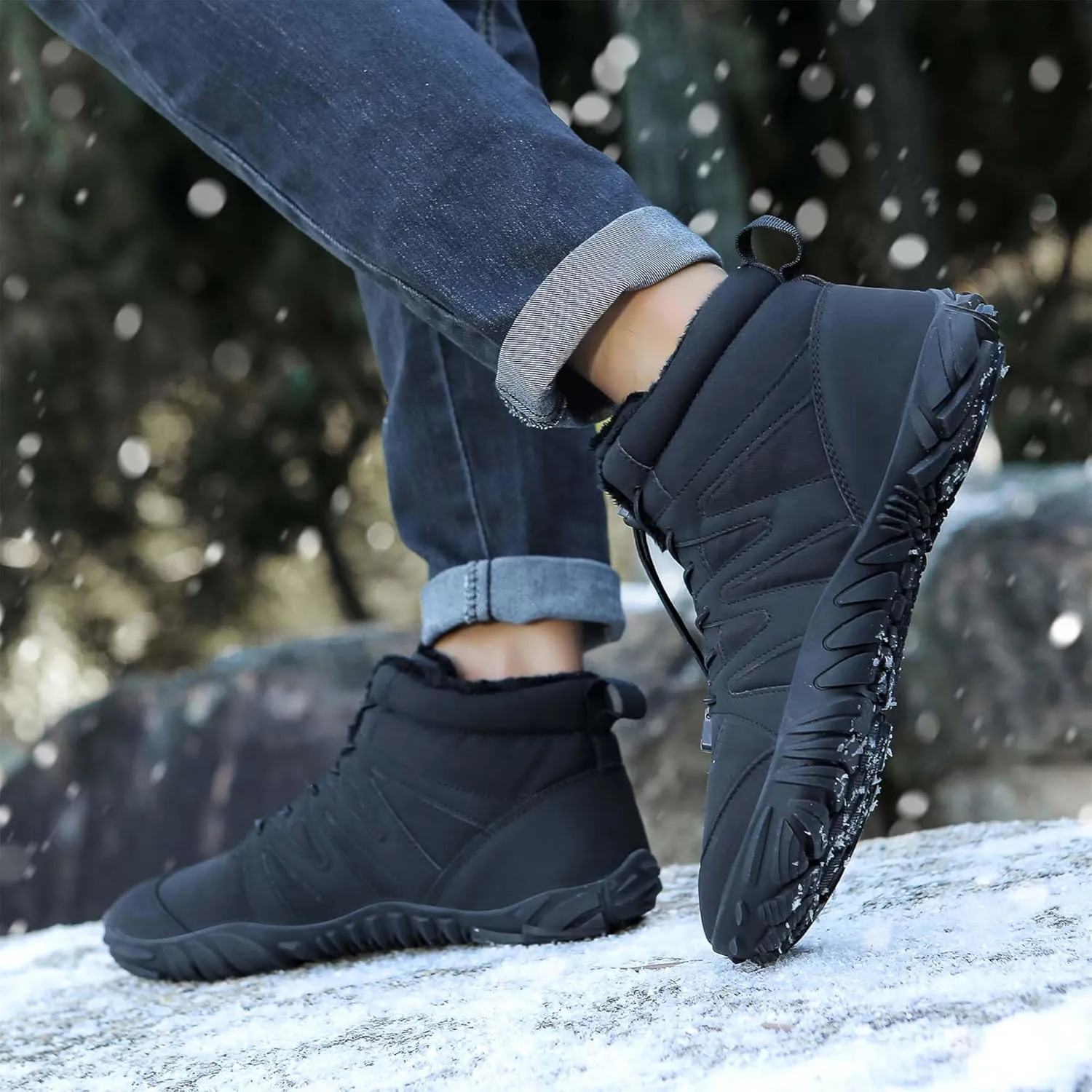 Unisex Winter Snow Sneakers - Solid Color, Slip-Resistant, Warm Fabric-Lined Mesh Upper, Rubber Sole, Cushioned Fabric Insole, Hiking and Walking Shoes for Men and Women