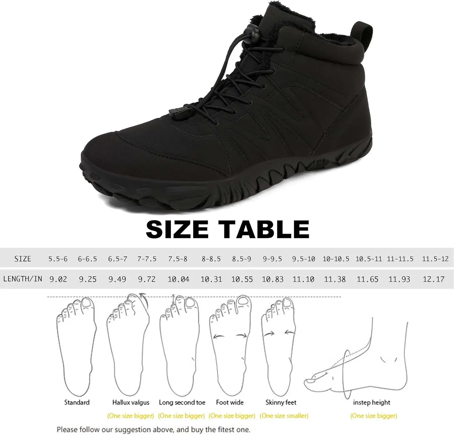 Unisex Winter Snow Sneakers - Solid Color, Slip-Resistant, Warm Fabric-Lined Mesh Upper, Rubber Sole, Cushioned Fabric Insole, Hiking and Walking Shoes for Men and Women