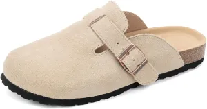 Unixsex Cork Suede Clogs and Mules,Leather Clog Women,Suede Clog Men,Soft Leather Sandal,House Slipper,Skin-Friendly Footbed,Adjustable Buckle,Arch Support