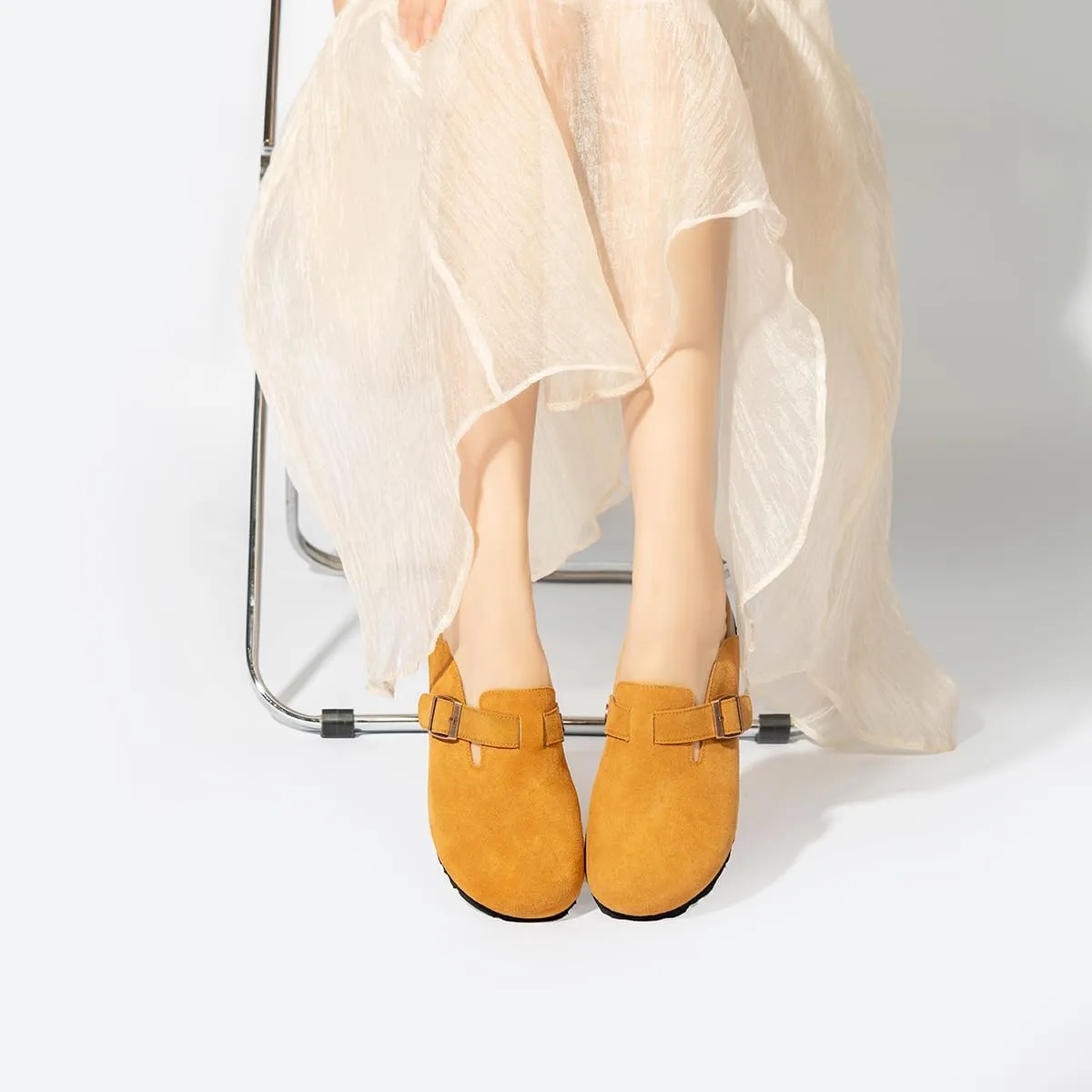 Unixsex Cork Suede Clogs and Mules,Leather Clog Women,Suede Clog Men,Soft Leather Sandal,House Slipper,Skin-Friendly Footbed,Adjustable Buckle,Arch Support