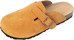 Unixsex Cork Suede Clogs and Mules,Leather Clog Women,Suede Clog Men,Soft Leather Sandal,House Slipper,Skin-Friendly Footbed,Adjustable Buckle,Arch Support