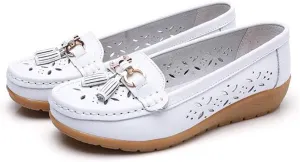 VALINK Women's Flat Sandals, Hollow Soft Leather Breathable Sandals Rubber Sole Slip-on Flat Shoes for Girls Office Thick Sole