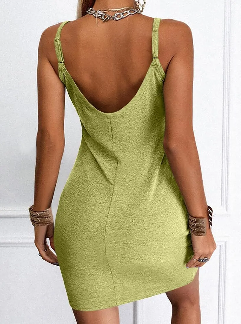 Veatzaer Womens Sleeveless Solid Slip Dresses Summer Casual Spaghetti Strap Dresses Cami Bodycon Dress