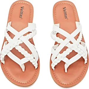 Veittes Women's Flat Sandals - Casual Cute Criss Cross Strappy Flat Summer Shoes.