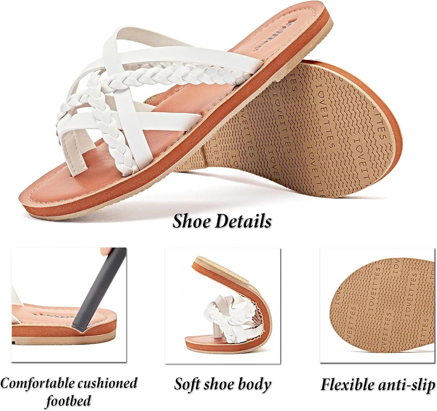 Veittes Women's Flat Sandals - Casual Cute Criss Cross Strappy Flat Summer Shoes.